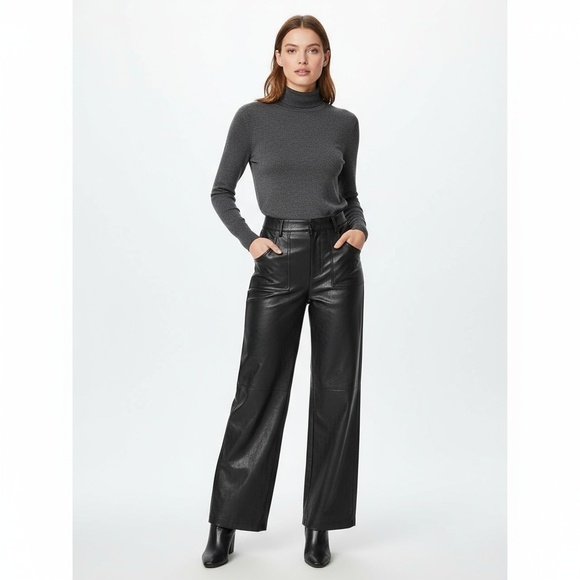 Pants - LYSSE New York Pants Womens Size XL Black Wide Leg Faux Leather Edgy Chic